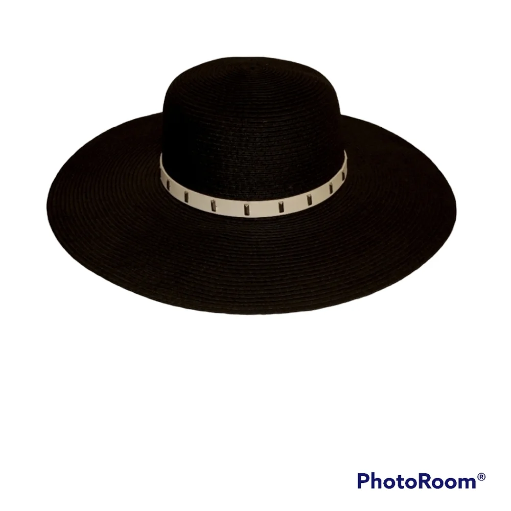 Floppy Black Sumner hat with white slim wide  brim. LIGHTWEIGHT
